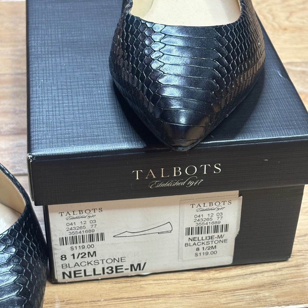 Talbots Nelli Flats Women 8.5 Blackstone Black Snakeskin Pointed Toe NELLI3E-M - Picture 10 of 13